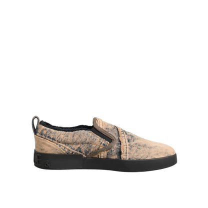 Dolce & Gabbana Beige Cotton Low Top Slip On Sneakers Shoes Dolce & Gabbana