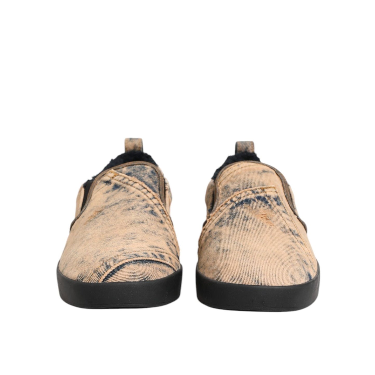 Dolce & Gabbana Beige Cotton Low Top Slip On Sneakers Shoes Dolce & Gabbana