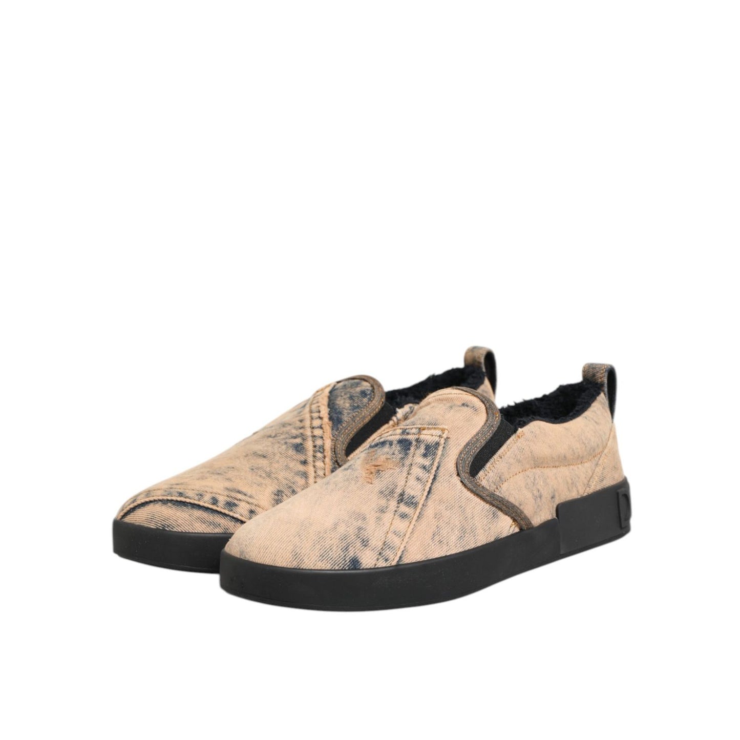 Dolce & Gabbana Beige Cotton Low Top Slip On Sneakers Shoes Dolce & Gabbana