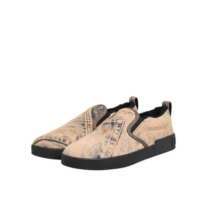 Dolce & Gabbana Beige Cotton Low Top Slip On Sneakers Shoes Dolce & Gabbana