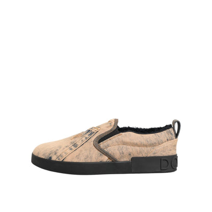 Dolce & Gabbana Beige Cotton Low Top Slip On Sneakers Shoes Dolce & Gabbana