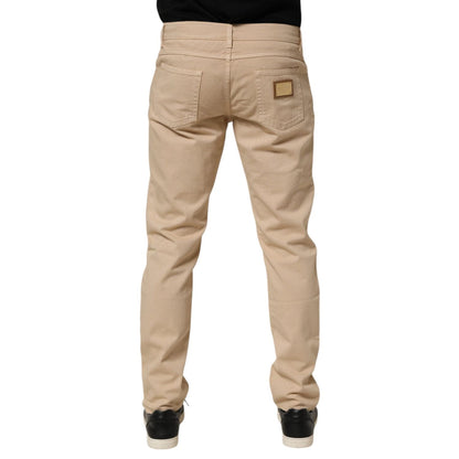 Dolce & Gabbana Beige Cotton Skinny Regular Men Denim Jeans Dolce & Gabbana