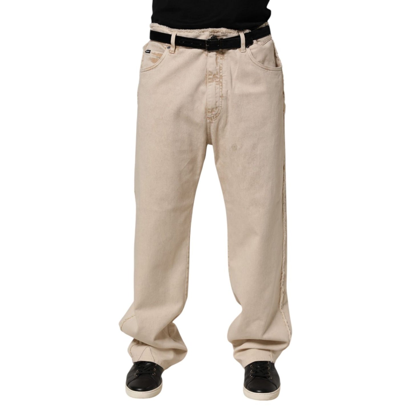Dolce & Gabbana Beige Cotton Straight Denim Trouser Jeans Dolce & Gabbana