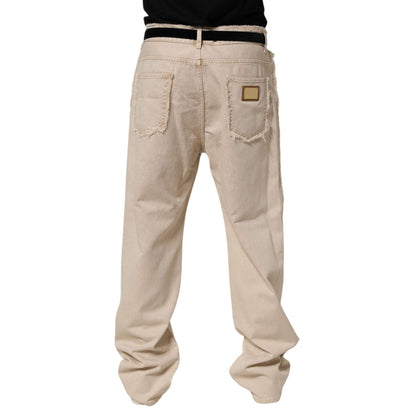 Dolce & Gabbana Beige Cotton Straight Denim Trouser Jeans Dolce & Gabbana