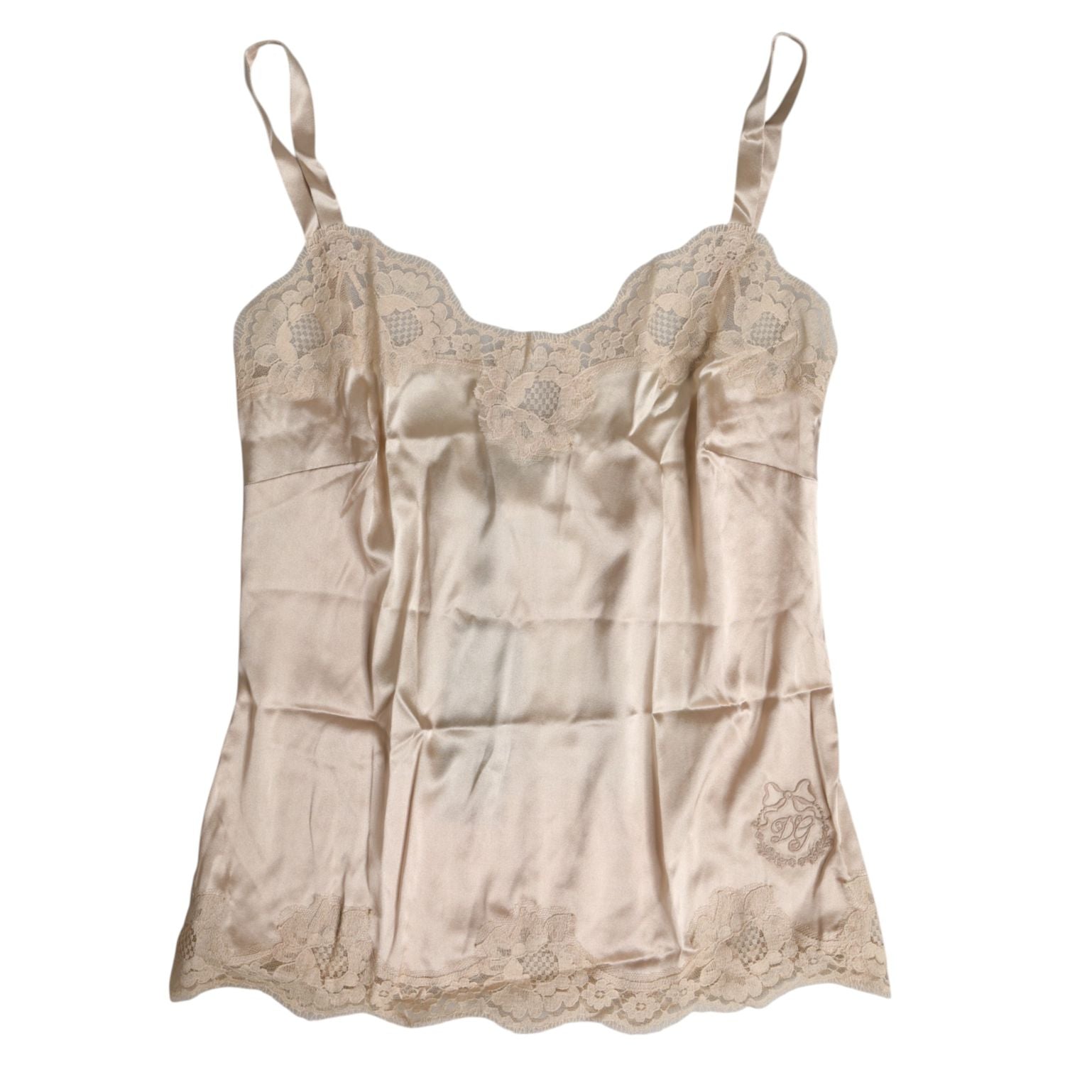 Dolce & Gabbana Beige Lace Silk Satin Tank Lingerie Underwear