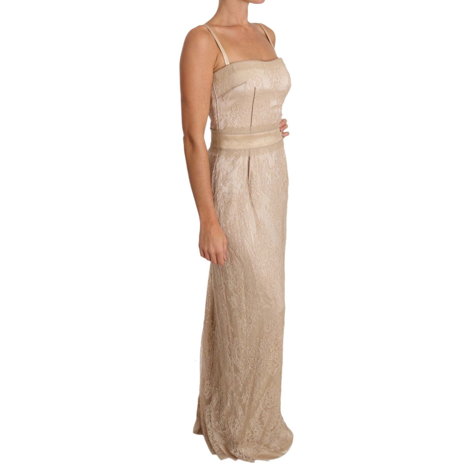 Dolce & Gabbana Beige Lace Spaghetti Strap Sheath Dress