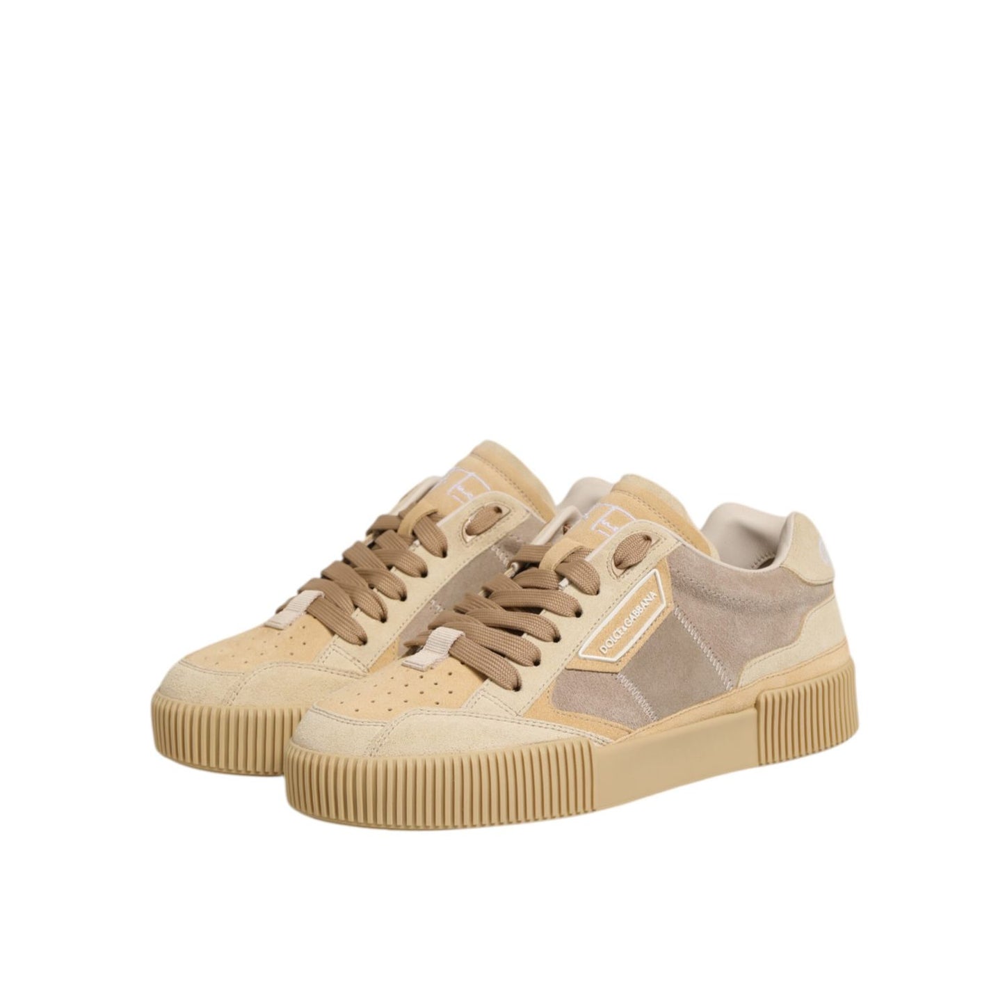 Dolce & Gabbana Beige Leather Miami Low Top Sneakers Men Shoes Dolce & Gabbana