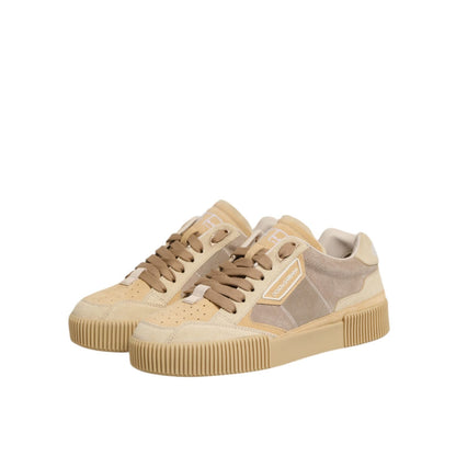 Dolce & Gabbana Beige Leather Miami Low Top Sneakers Men Shoes Dolce & Gabbana