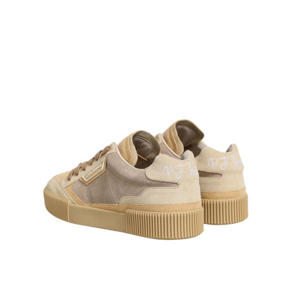 Dolce & Gabbana Beige Leather Miami Low Top Sneakers Men Shoes Dolce & Gabbana