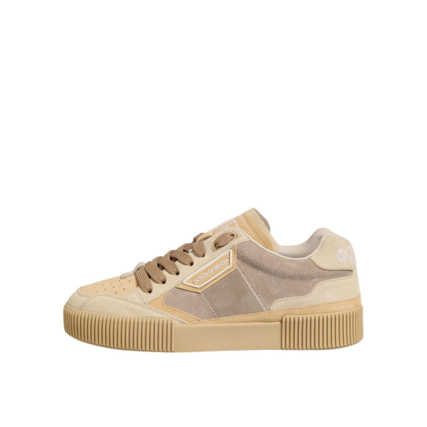 Dolce & Gabbana Beige Leather Miami Low Top Sneakers Men Shoes Dolce & Gabbana