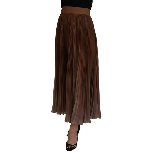 Dolce & Gabbana Beige Longuette Plisse Chiffon Midi Skirt, pleated high waist, elegant autumn colors, zipper back closure, made in Italy.