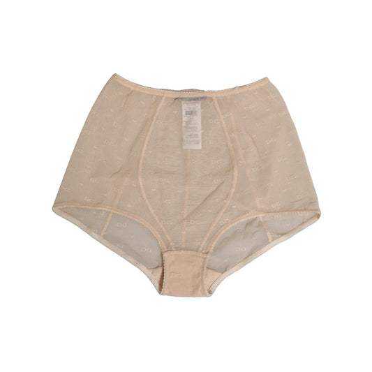 Dolce & Gabbana Beige Nylon High Waist Girdle Panty Underwear with logo details in a high-waist silhouette, made in Italy.