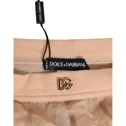 Dolce & Gabbana Beige Sheer Mesh High Waist Panty Underwear