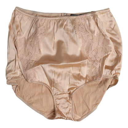 Dolce & Gabbana Beige Silk Lace High Waist Bikini Panty Underwear