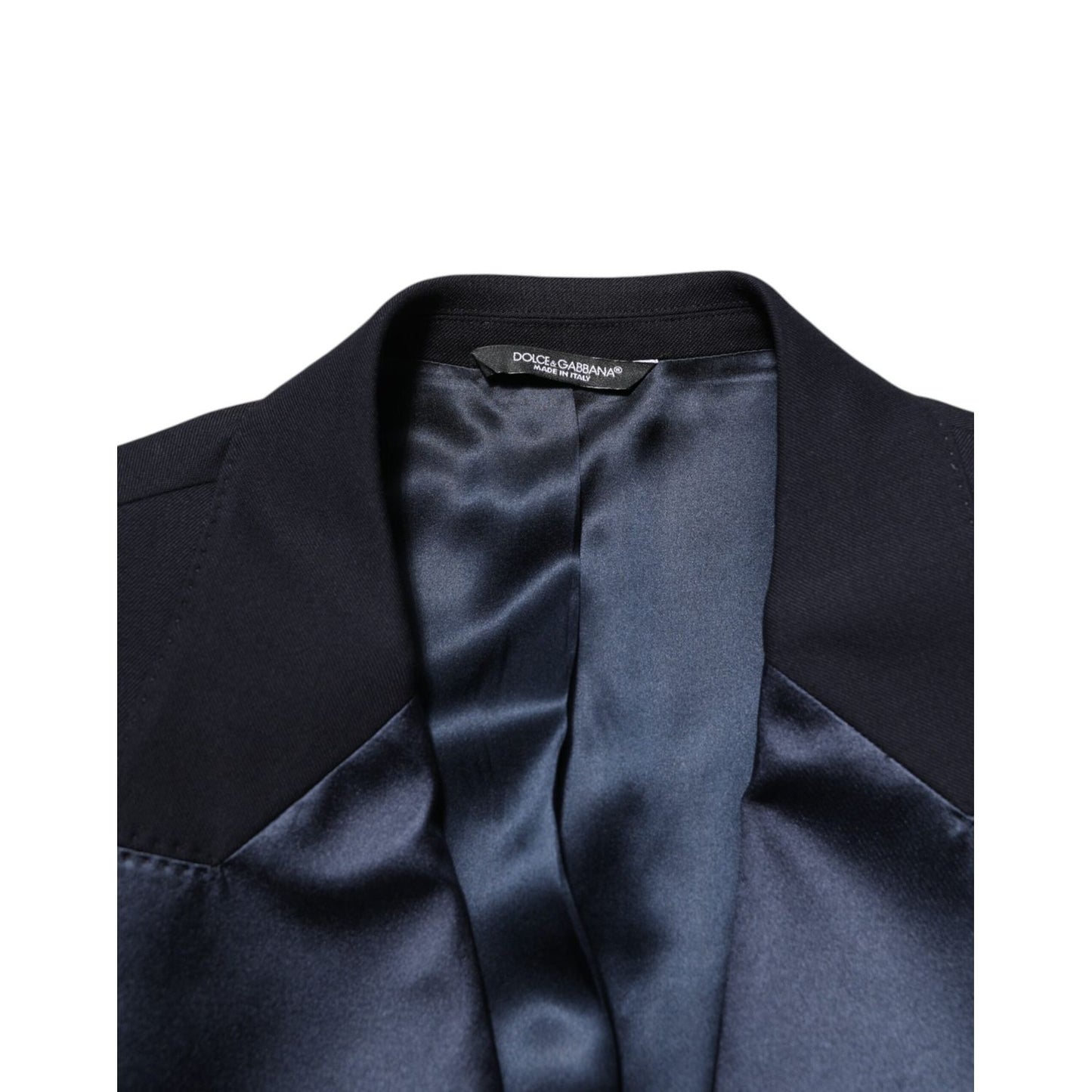 Dolce & Gabbana Black 3 Piece Wool Silk Blend Suit SICILIA showing satin peak lapels of the jacket
