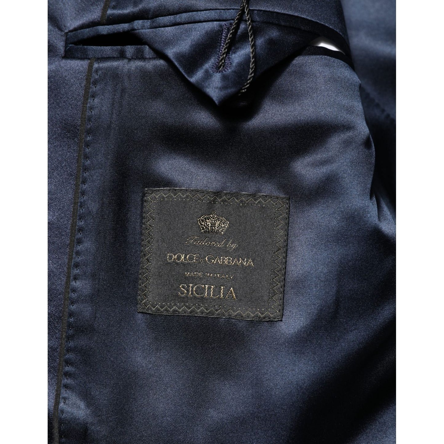 Dolce & Gabbana Black 3 Piece Wool Silk Blend Suit SICILIA label close-up