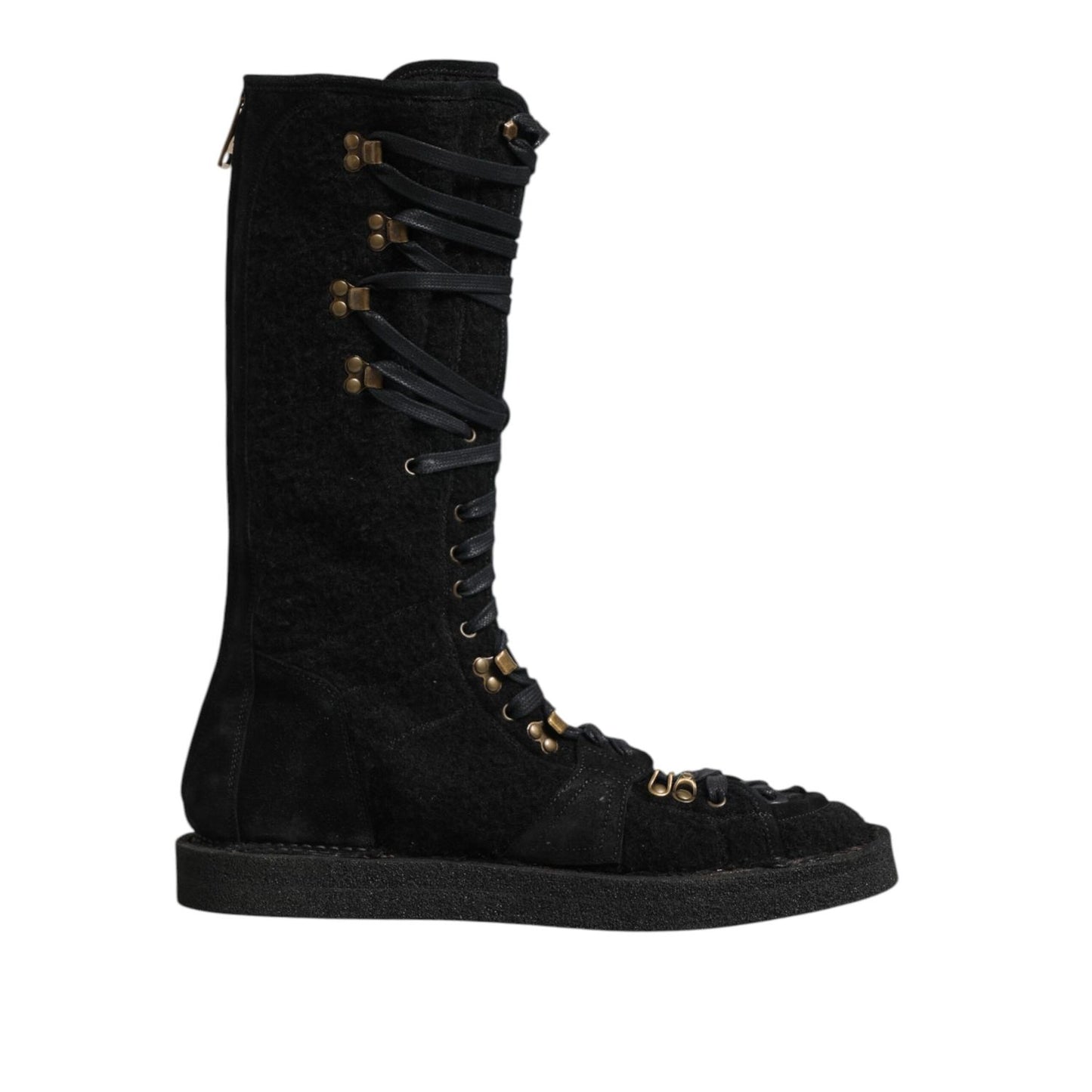 Dolce & Gabbana Black Alpaca Wool Suede Mid Calf Boots Shoes Dolce & Gabbana