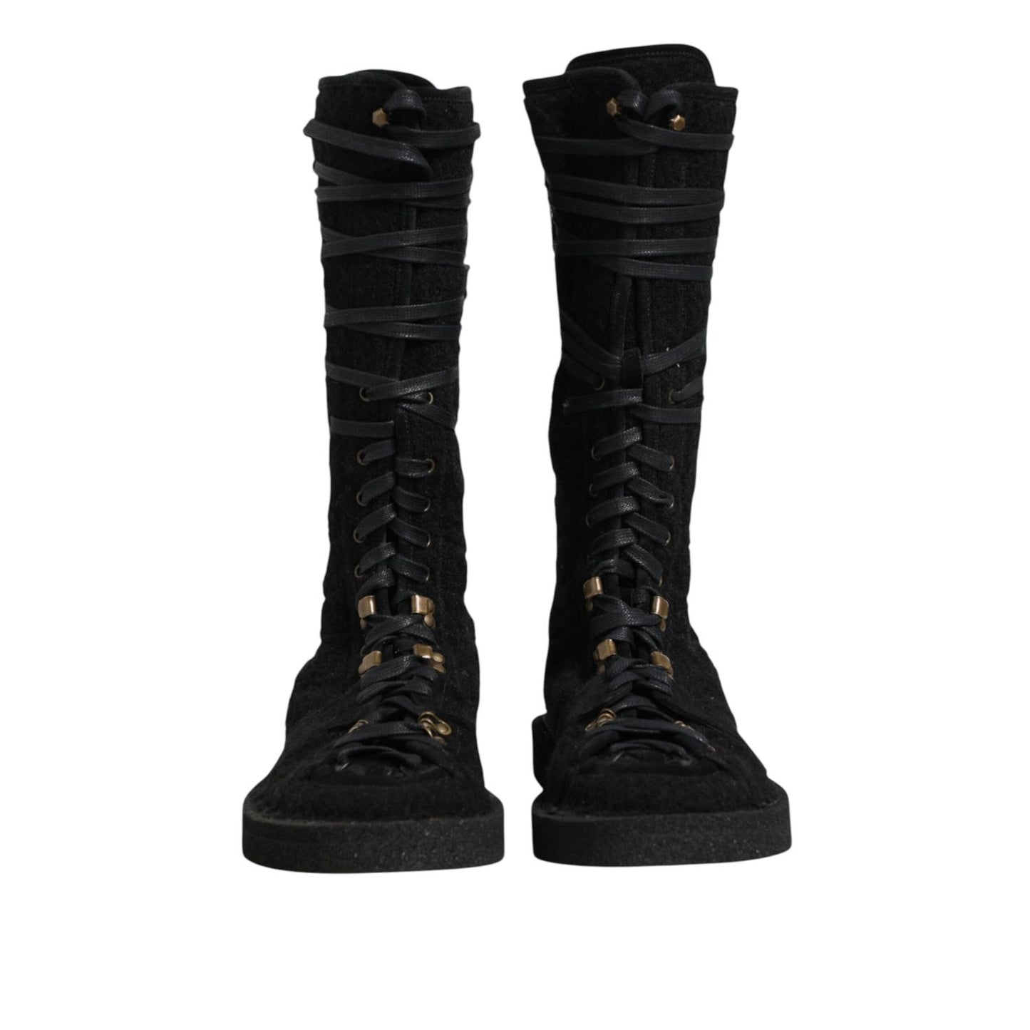 Dolce & Gabbana Black Alpaca Wool Suede Mid Calf Boots Shoes Dolce & Gabbana