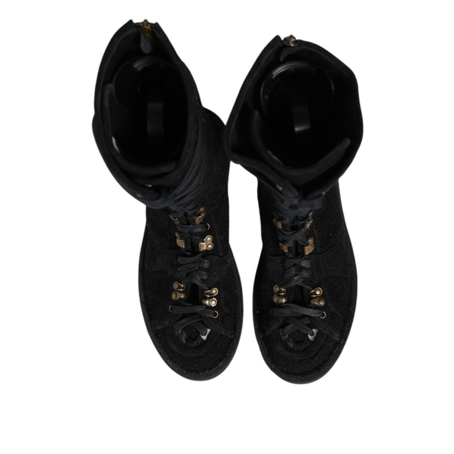 Dolce & Gabbana Black Alpaca Wool Suede Mid Calf Boots Shoes Dolce & Gabbana