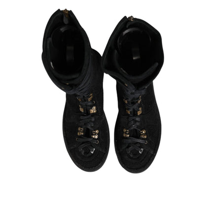 Dolce & Gabbana Black Alpaca Wool Suede Mid Calf Boots Shoes Dolce & Gabbana