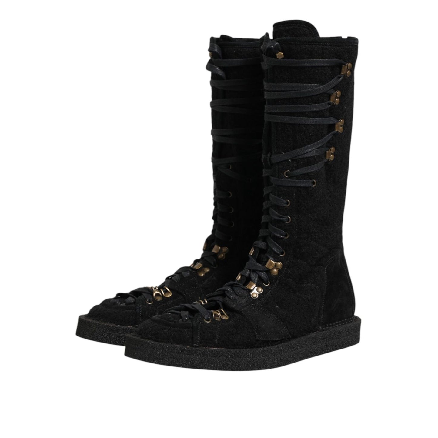 Dolce & Gabbana Black Alpaca Wool Suede Mid Calf Boots Shoes Dolce & Gabbana