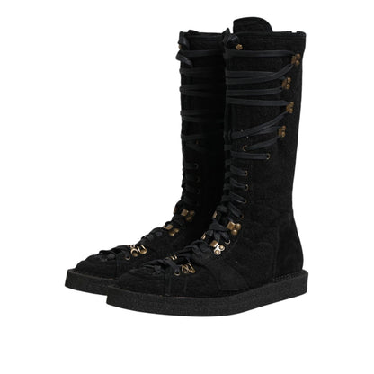 Dolce & Gabbana Black Alpaca Wool Suede Mid Calf Boots Shoes Dolce & Gabbana
