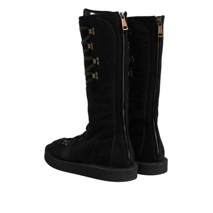 Dolce & Gabbana Black Alpaca Wool Suede Mid Calf Boots Shoes Dolce & Gabbana