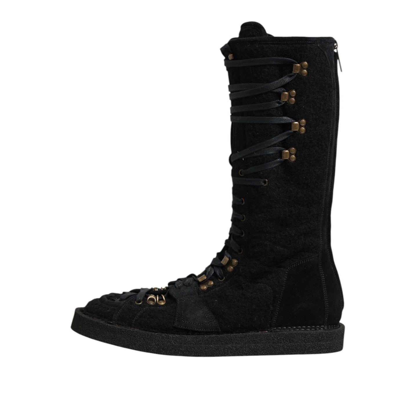 Dolce & Gabbana Black Alpaca Wool Suede Mid Calf Boots Shoes Dolce & Gabbana