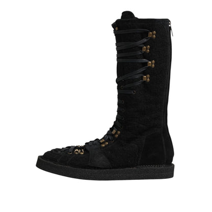 Dolce & Gabbana Black Alpaca Wool Suede Mid Calf Boots Shoes Dolce & Gabbana