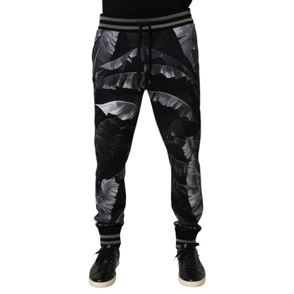 Dolce & Gabbana Black Banana Leaf Cotton Jogger Trouser Pants Dolce & Gabbana