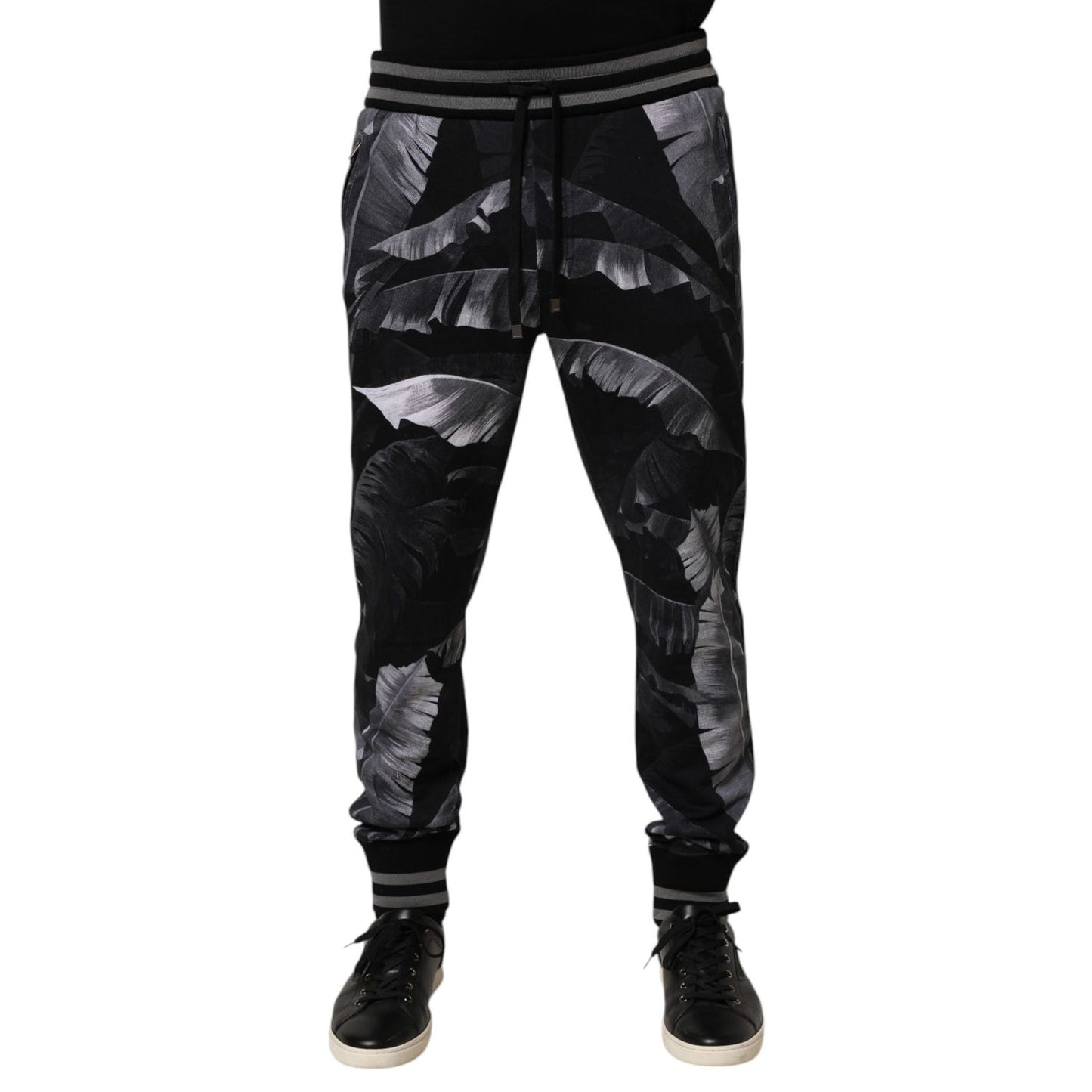 Dolce & Gabbana Black Banana Leaf Cotton Jogger Trouser Pants Dolce & Gabbana
