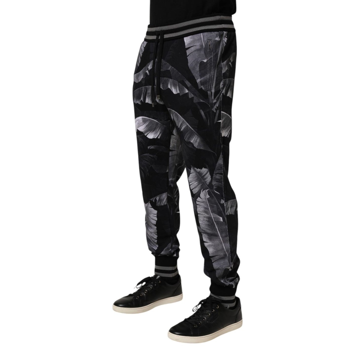 Dolce & Gabbana Black Banana Leaf Cotton Jogger Trouser Pants Dolce & Gabbana