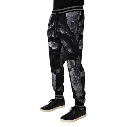 Dolce & Gabbana Black Banana Leaf Cotton Jogger Trouser Pants Dolce & Gabbana
