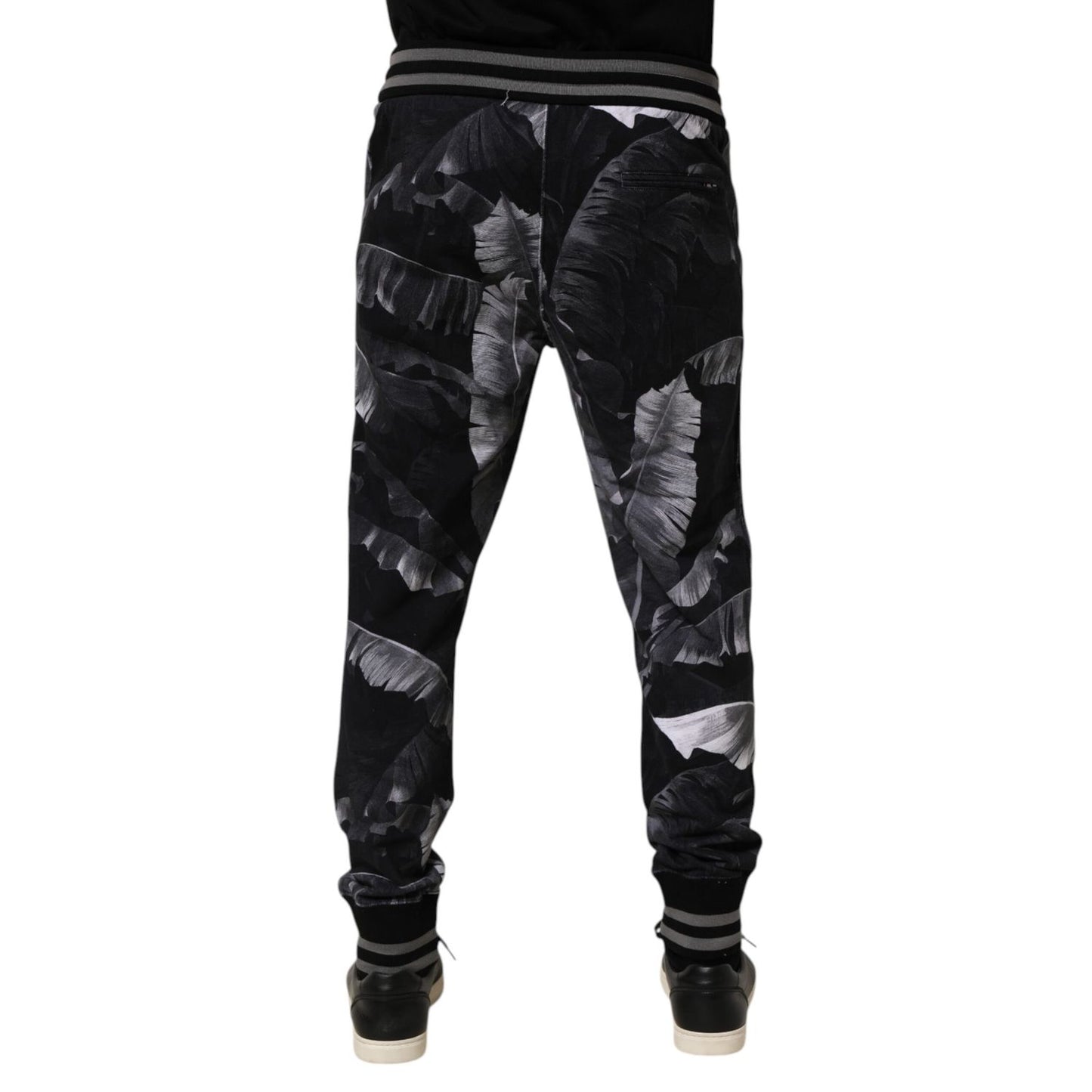 Dolce & Gabbana Black Banana Leaf Cotton Jogger Trouser Pants Dolce & Gabbana