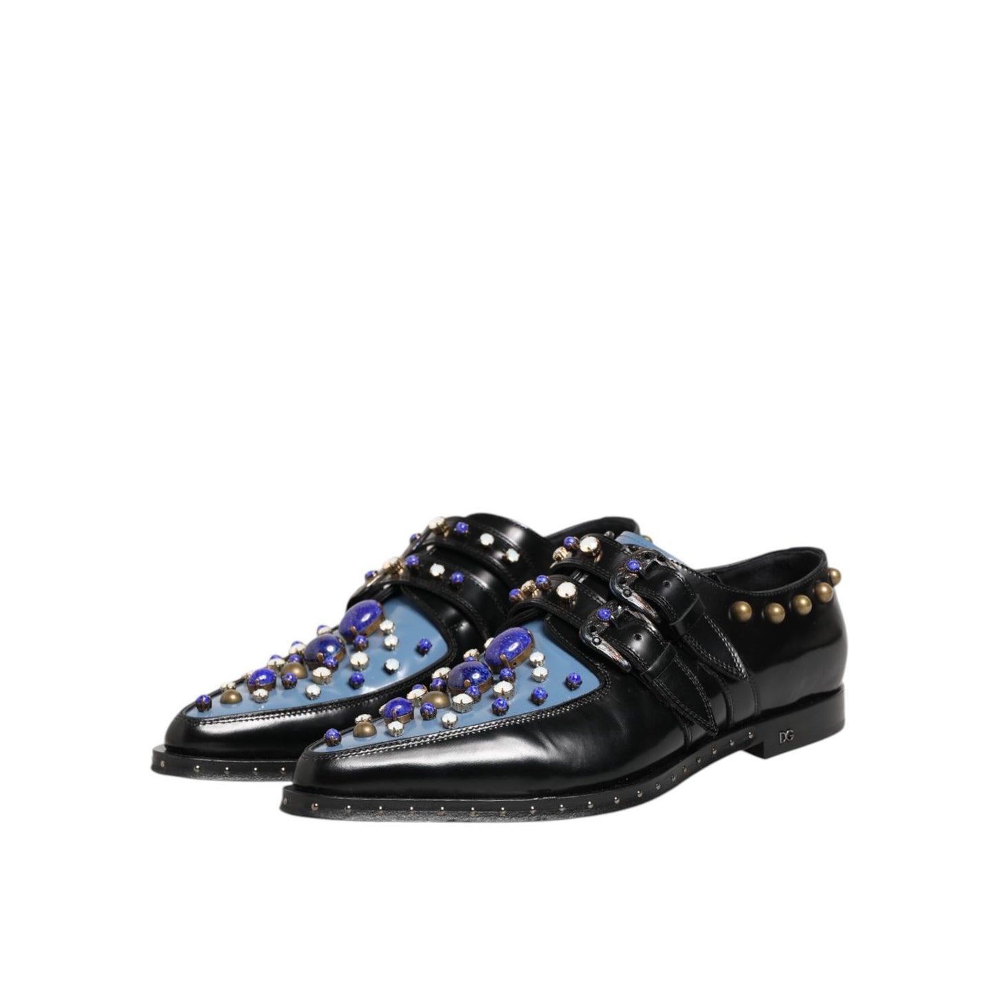 Dolce & Gabbana Black Blue Embellished MONKSTRAP Dress Shoes Dolce & Gabbana