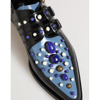 Dolce & Gabbana Black Blue Embellished MONKSTRAP Dress Shoes Dolce & Gabbana