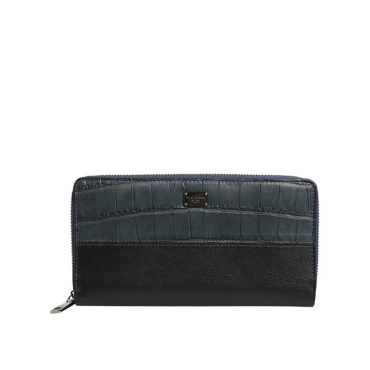 Dolce & Gabbana Black Blue Exotic Leather Men Continental Clutch Wallet BAG4688