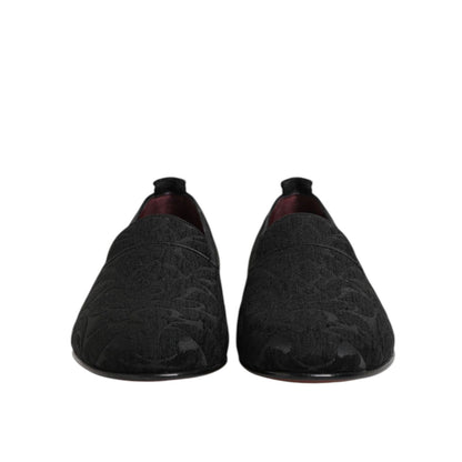 Dolce & Gabbana Black Brocade Loafers Slip On Men Dress Shoes Dolce & Gabbana