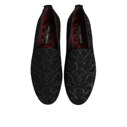 Dolce & Gabbana Black Brocade Loafers Slip On Men Dress Shoes Dolce & Gabbana