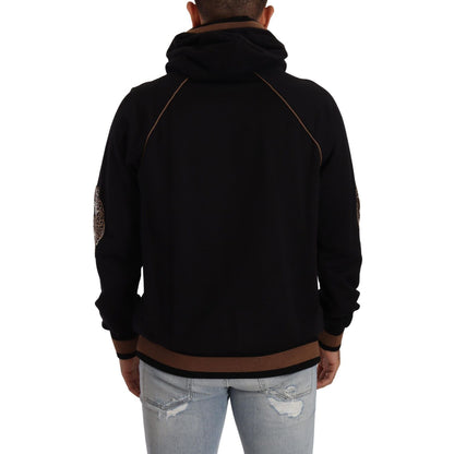 Dolce & Gabbana Black Brown Leopard Cotton Hooded Pullover Sweater Dolce & Gabbana