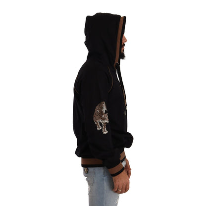 Dolce & Gabbana Black Brown Leopard Cotton Hooded Pullover Sweater Dolce & Gabbana