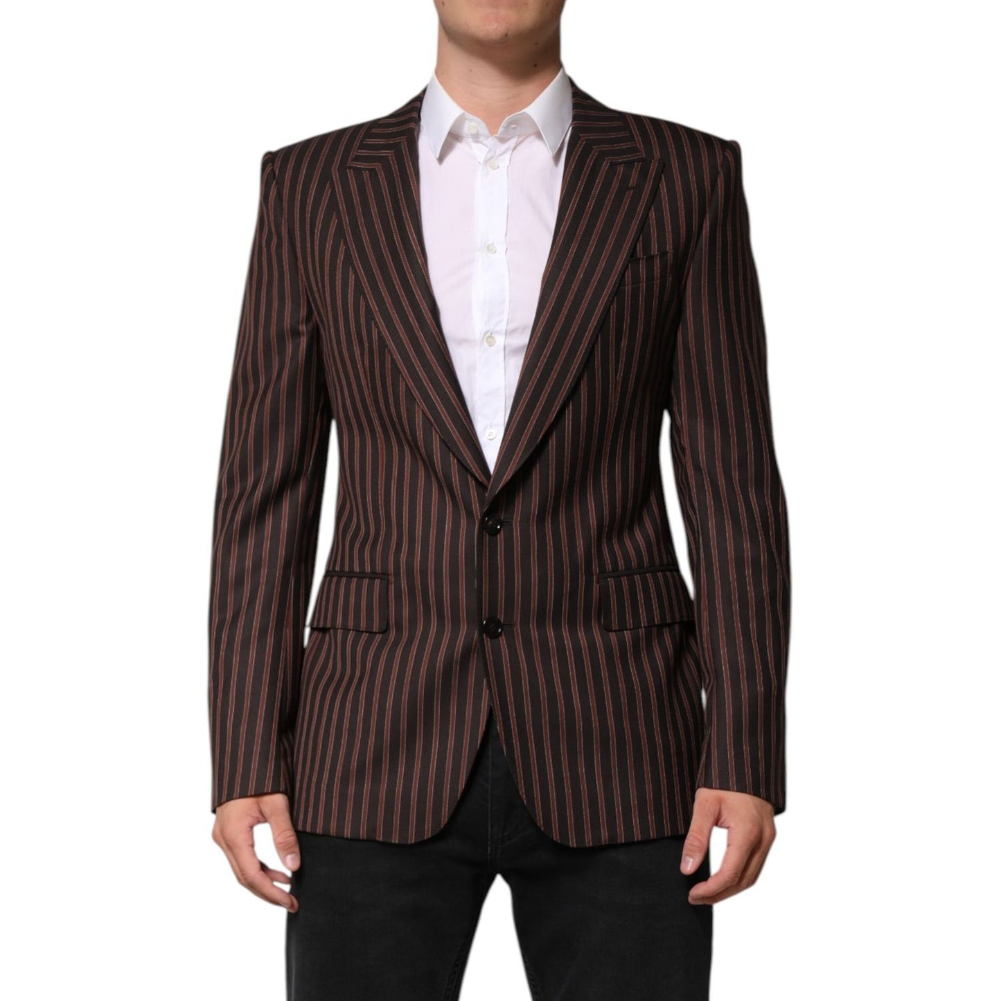 Dolce & Gabbana Black Brown Stripe Single Breasted Blazer Dolce & Gabbana