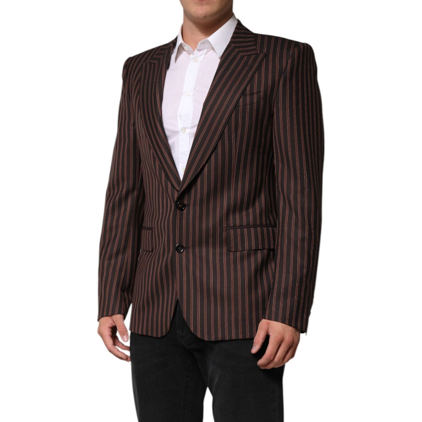 Dolce & Gabbana Black Brown Stripe Single Breasted Blazer Dolce & Gabbana