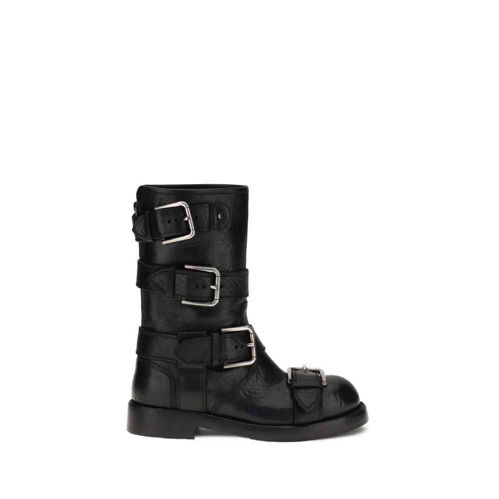 Dolce & Gabbana Black Calf Leather Bos Taurus Lace-Up Boots Dolce & Gabbana