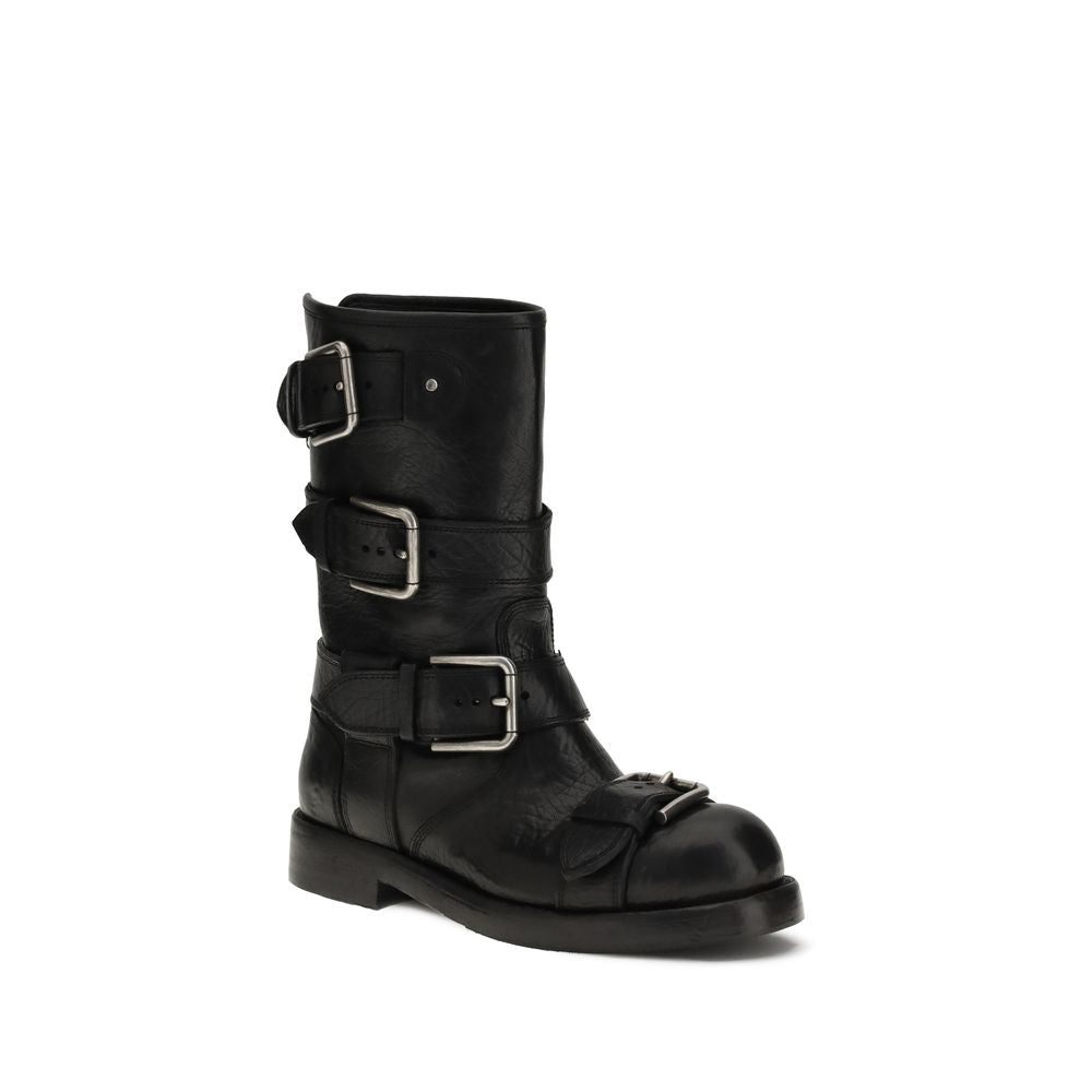 Dolce & Gabbana Black Calf Leather Bos Taurus Lace-Up Boots Dolce & Gabbana
