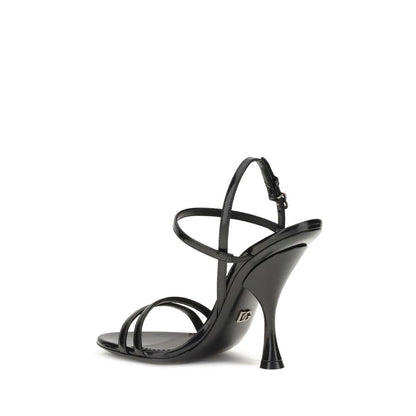 Dolce & Gabbana Black Calf Leather Bos Taurus Stiletto Heel Sandals Dolce & Gabbana
