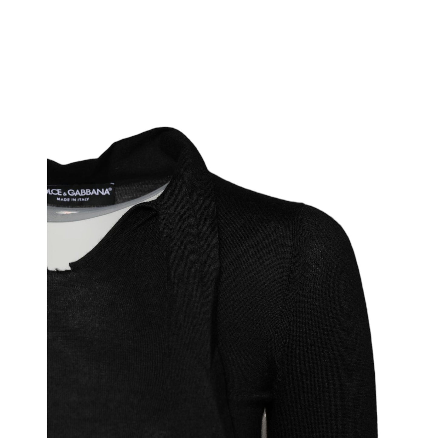 Dolce & Gabbana Black Cashmere Ascot Collar Long Sleeve Top Dolce & Gabbana