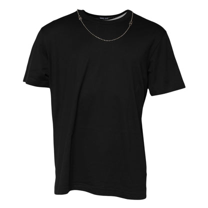 Dolce & Gabbana Black Chain Necklace Cotton Crewneck T-shirt Dolce & Gabbana