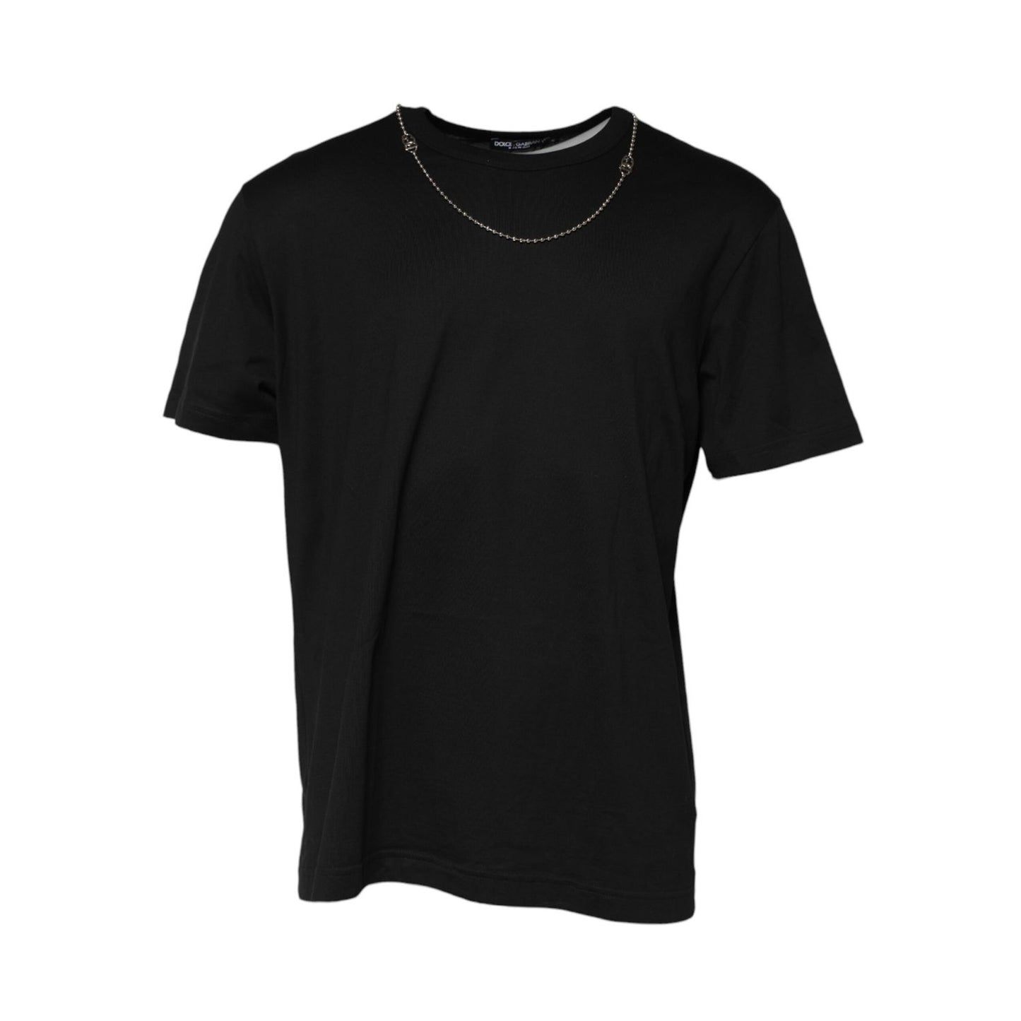 Dolce & Gabbana Black Chain Necklace Cotton Crewneck T-shirt Dolce & Gabbana