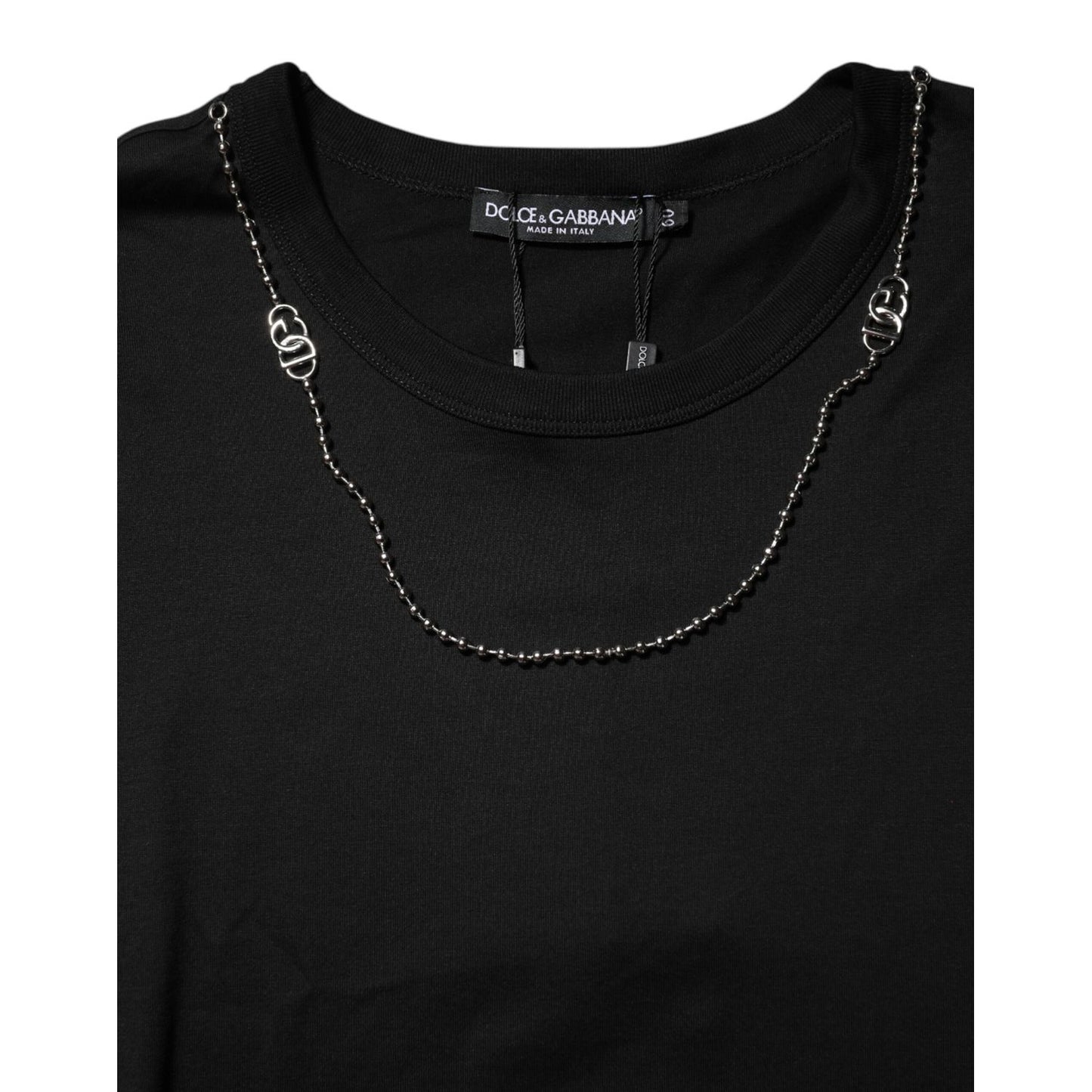 Dolce & Gabbana Black Chain Necklace Cotton Crewneck T-shirt Dolce & Gabbana